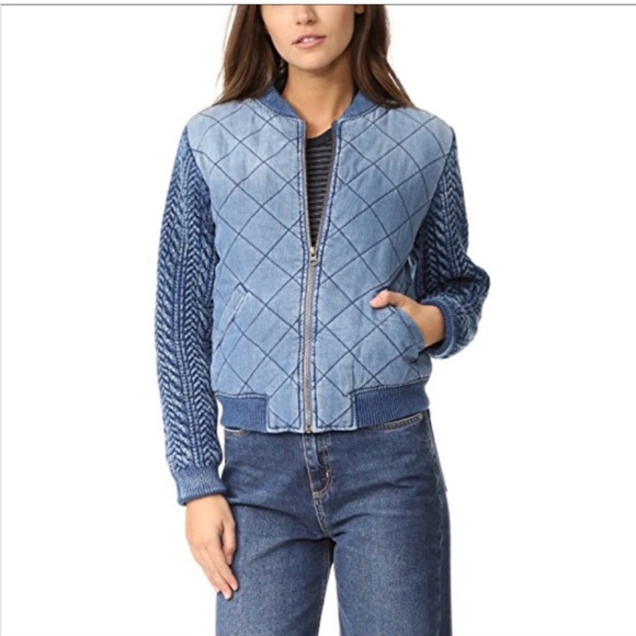 Bella Dahl Quilted Bomber Jacket Blue L - Picture 3 of 6